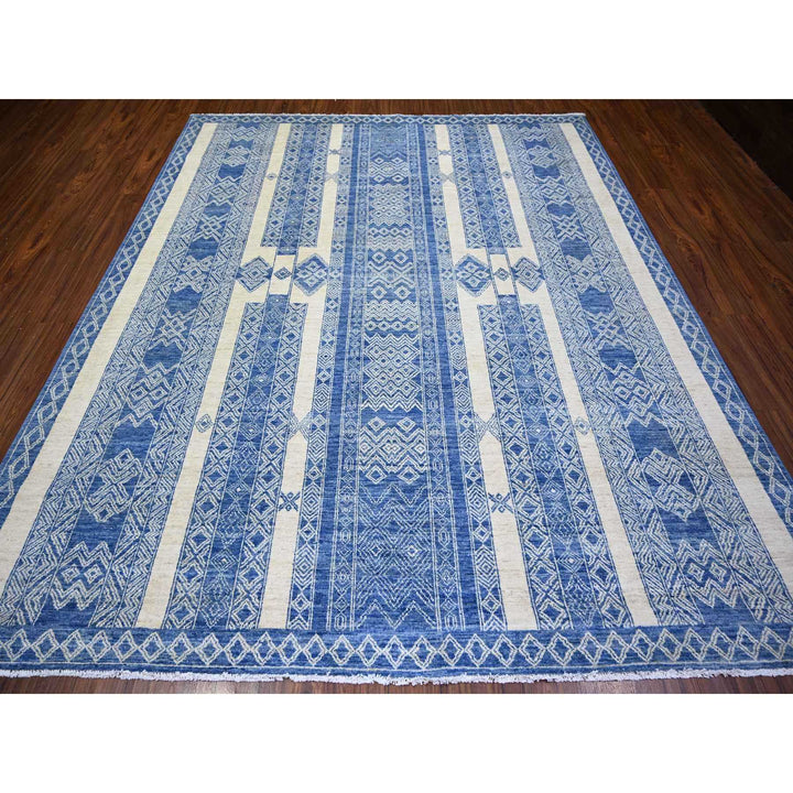 8'1" x 9'9" New Hand Knotted Blue Wool Rectangle Oriental Rug - MOA10273274