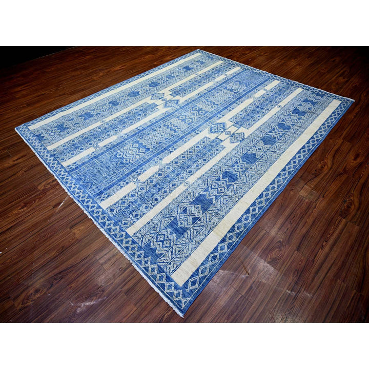 8'1" x 9'9" New Hand Knotted Blue Wool Rectangle Oriental Rug - MOA10273274