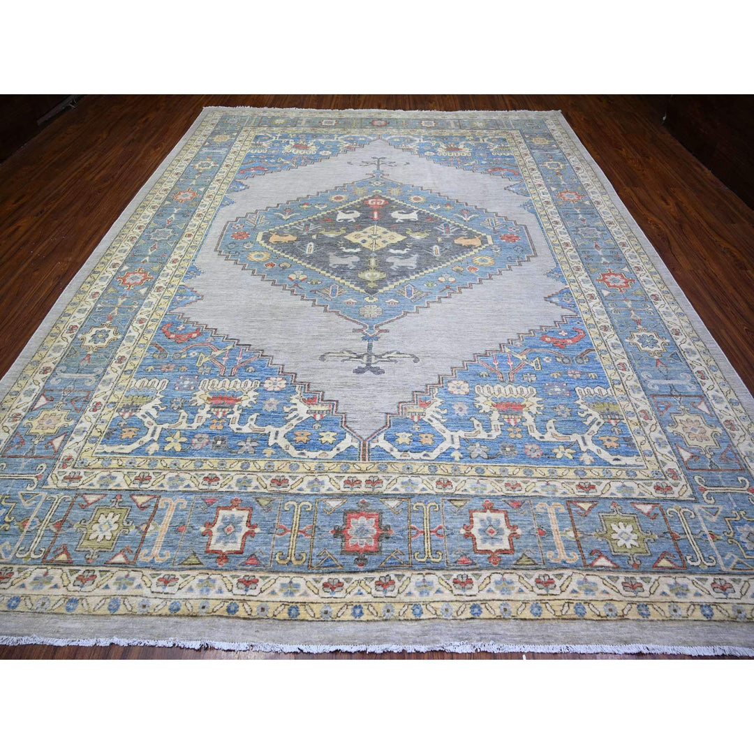 10'1" x 13'0" New Hand Knotted Grey Wool Rectangle Oriental Rug - MOA10273275