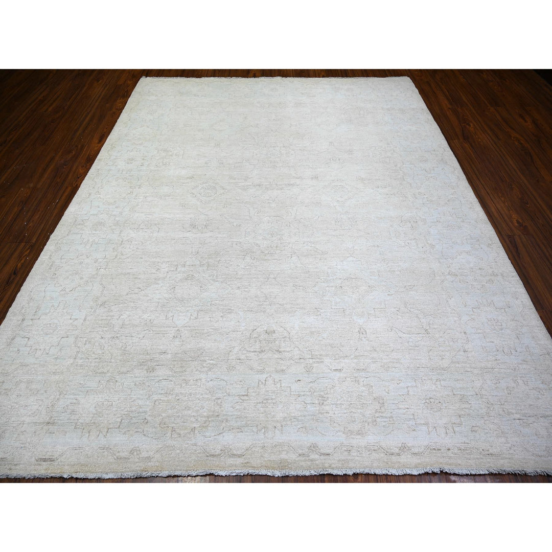 8'0" x 9'8" New Hand Knotted Ivory Wool Rectangle Oriental Rug - MOA10273278