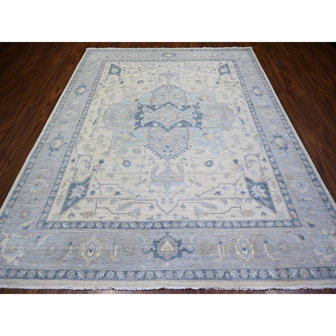 7'10" x 9'7" New Hand Knotted Ivory Wool Rectangle Oriental Rug - MOA10273279