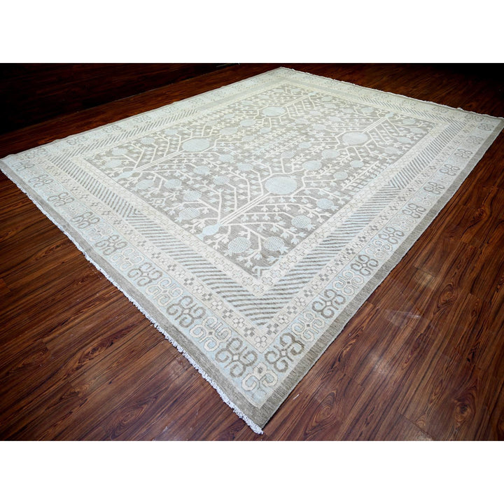 11'2" x 14'3" New Hand Knotted Grey Wool Rectangle Oriental Rug - MOA10273281