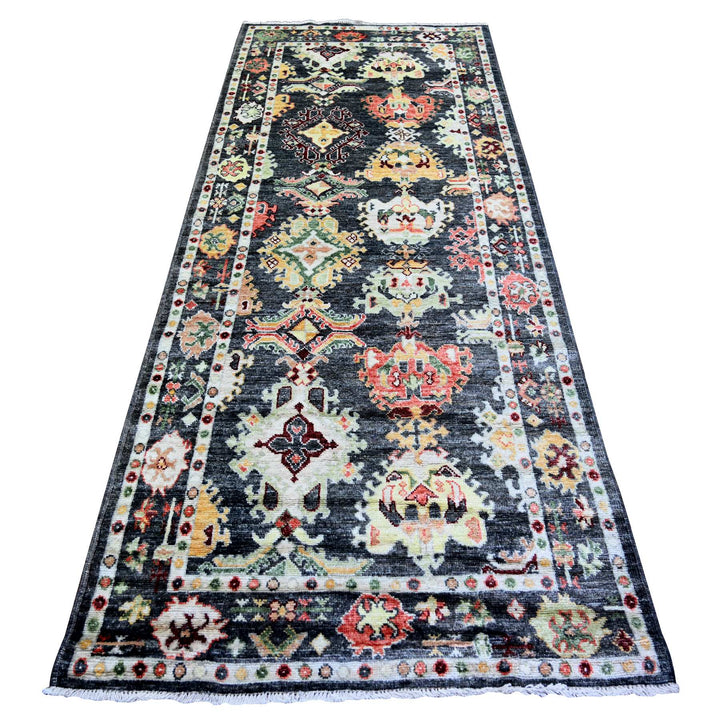 4'4" x 9'6" New Hand Knotted Black Wool Runner Oriental Rug - MOA10273295