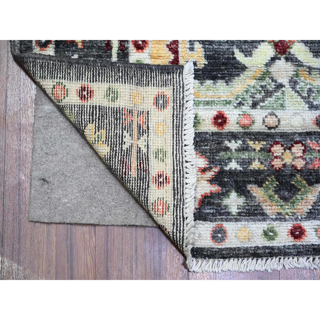 4'4" x 9'6" New Hand Knotted Black Wool Runner Oriental Rug - MOA10273295