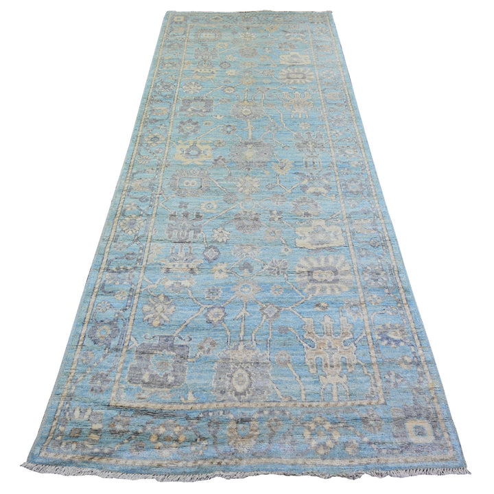 4'0" x 10'1" New Hand Knotted Blue Wool Runner Oriental Rug - MOA10273297