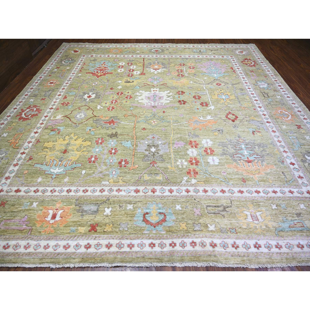 12'0" x 12'1" New Hand Knotted Green Wool Square Oriental Rug - MOA10273386