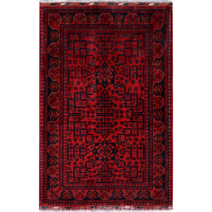 3'5" x 5'1" New Hand Knotted Red Wool Rectangle Oriental Rug - MOA102733