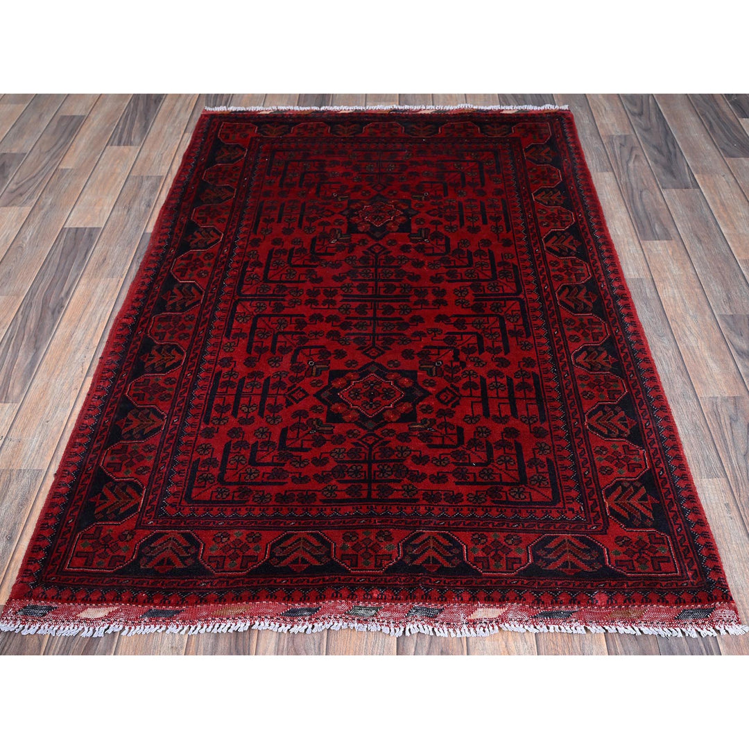 3'5" x 5'1" New Hand Knotted Red Wool Rectangle Oriental Rug - MOA102733