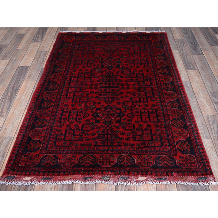 3'5" x 5'1" New Hand Knotted Red Wool Rectangle Oriental Rug - MOA102733