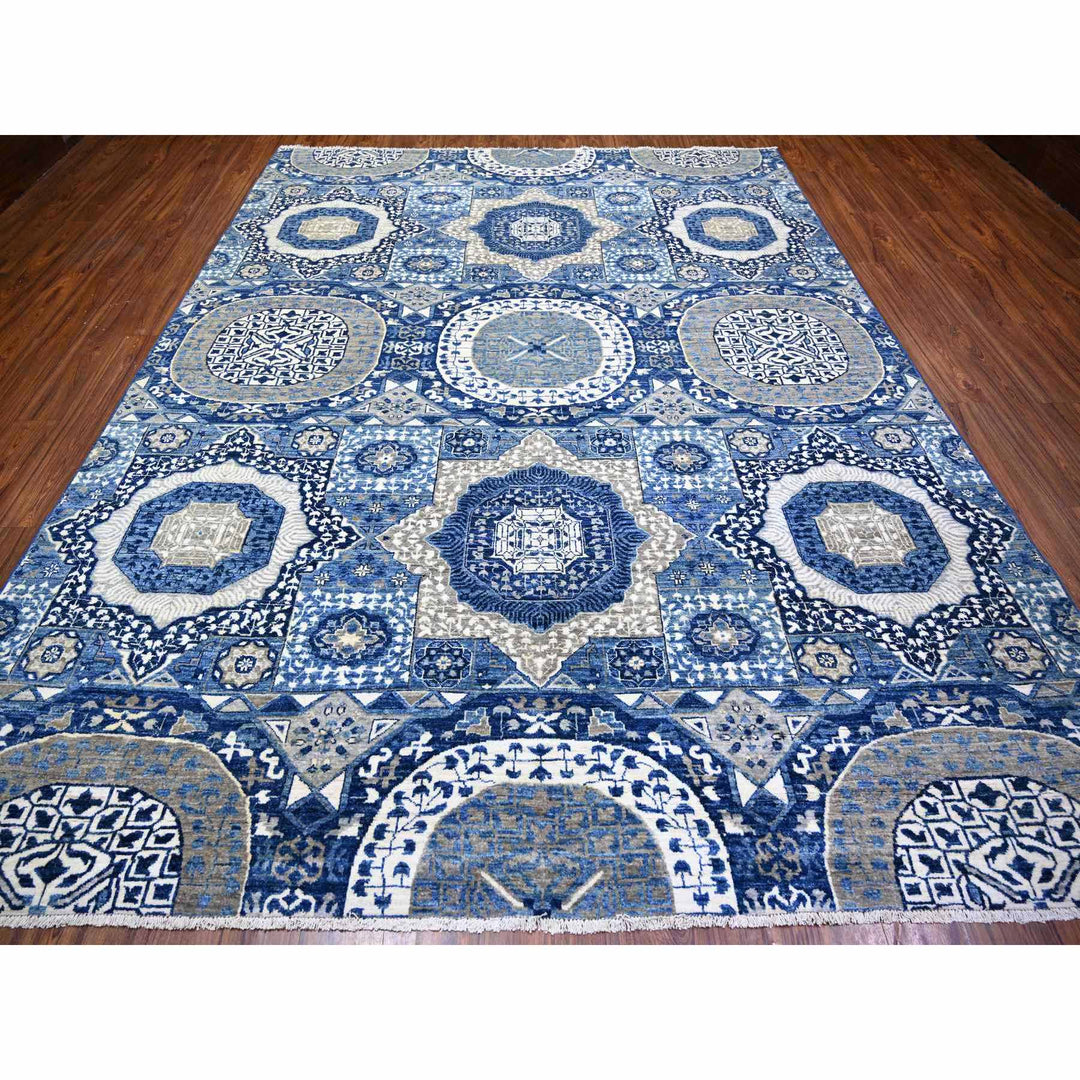 8'10" x 11'8" New Hand Knotted Blue Wool Rectangle Oriental Rug - MOA10273402