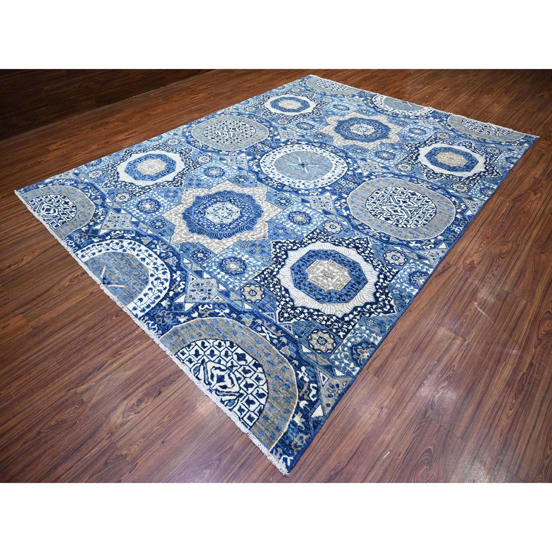 8'10" x 11'8" New Hand Knotted Blue Wool Rectangle Oriental Rug - MOA10273402