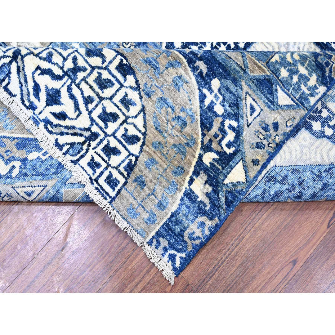 8'10" x 11'8" New Hand Knotted Blue Wool Rectangle Oriental Rug - MOA10273402