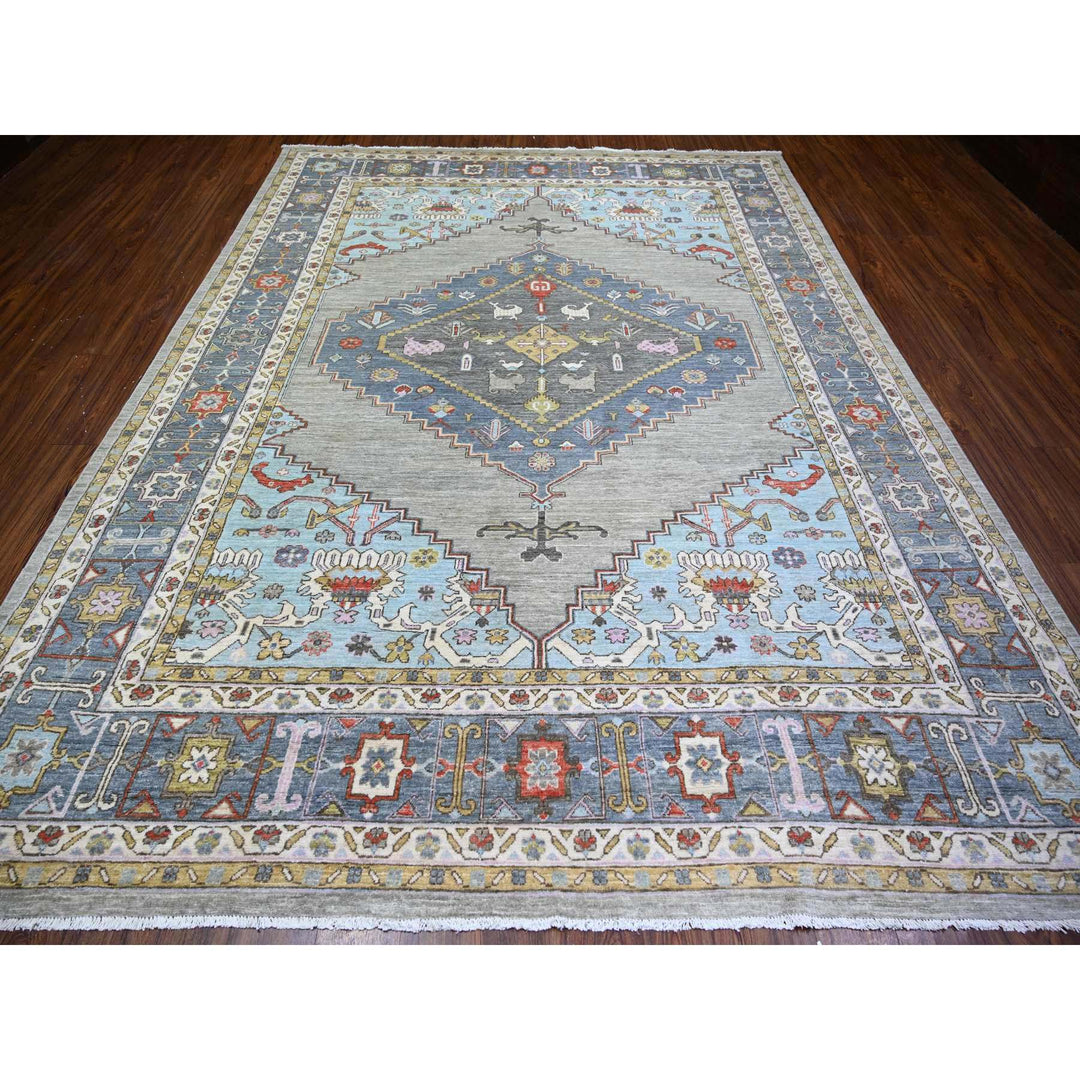 8'8" x 11'7" New Hand Knotted Grey Wool Rectangle Oriental Rug - MOA10273406