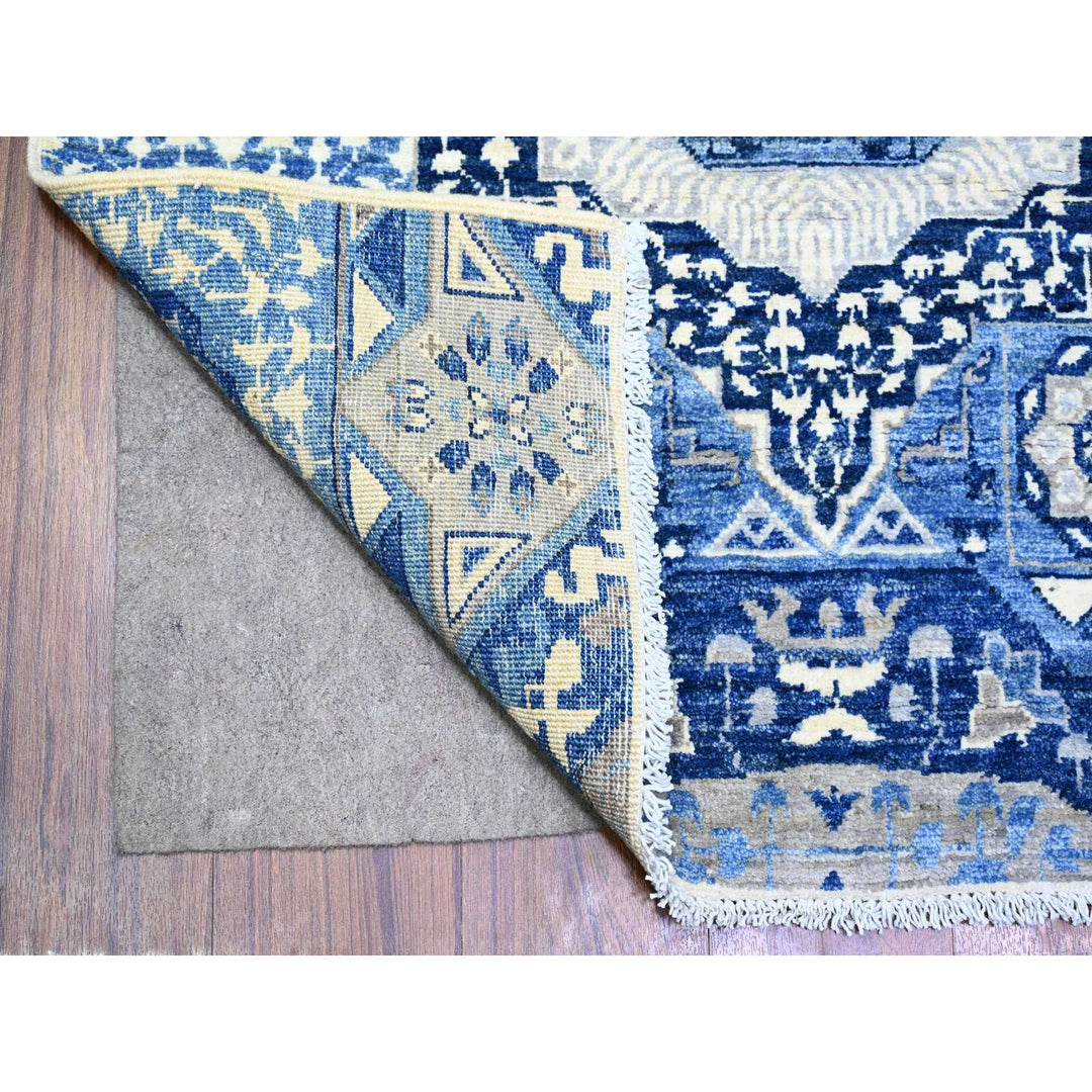 5'7" x 9'2" New Hand Knotted Blue Wool Rectangle Oriental Rug - MOA10273407