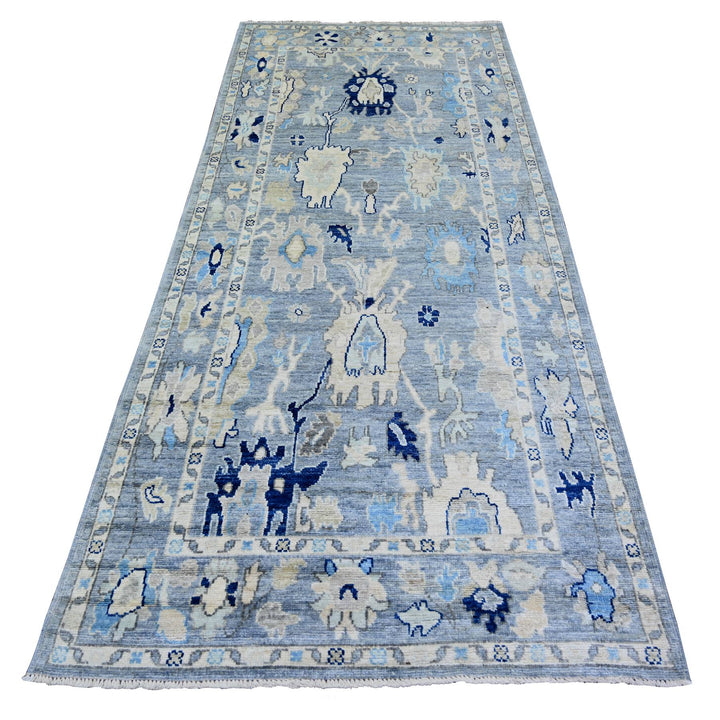 4'2" x 9'5" New Hand Knotted Blue Wool Runner Oriental Rug - MOA10273414