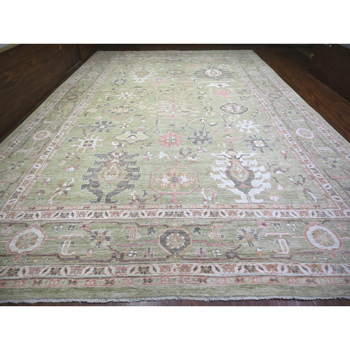 13'10" x 19'8" New Hand Knotted Green Wool Rectangle Oriental Rug - MOA10273448