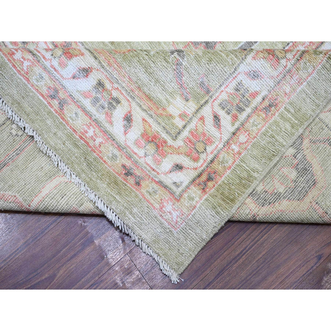 13'10" x 19'8" New Hand Knotted Green Wool Rectangle Oriental Rug - MOA10273448