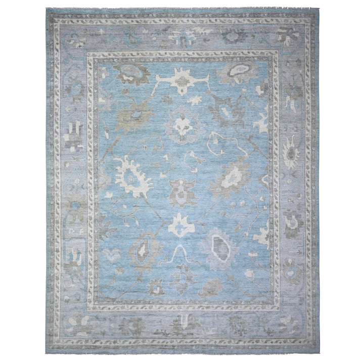 12'1" x 14'10" New Hand Knotted Blue Wool Rectangle Oriental Rug - MOA10273457