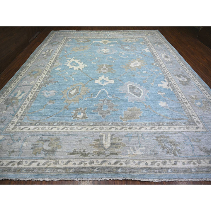 12'1" x 14'10" New Hand Knotted Blue Wool Rectangle Oriental Rug - MOA10273457