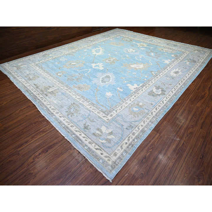 12'1" x 14'10" New Hand Knotted Blue Wool Rectangle Oriental Rug - MOA10273457