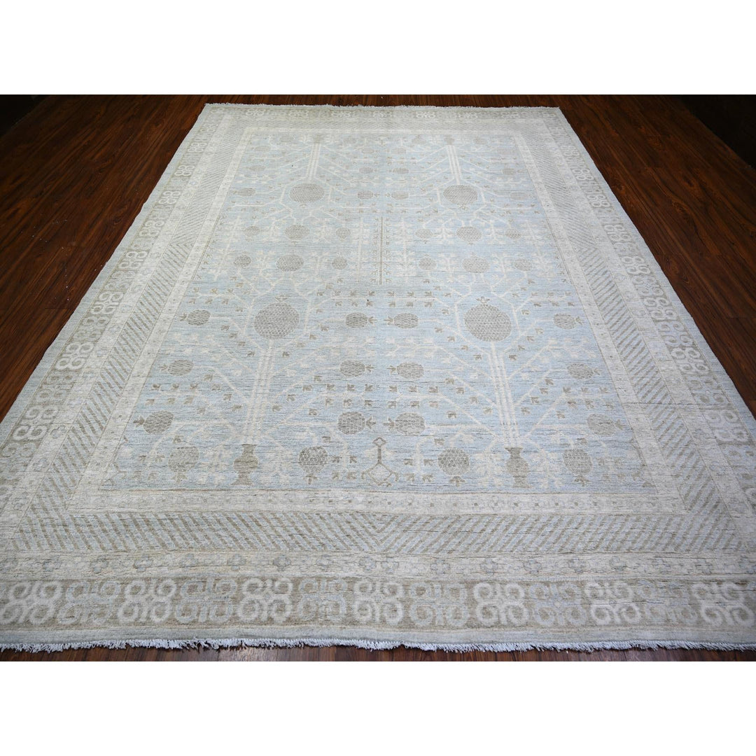 9'0" x 11'5" New Hand Knotted Blue Wool Rectangle Oriental Rug - MOA10273511