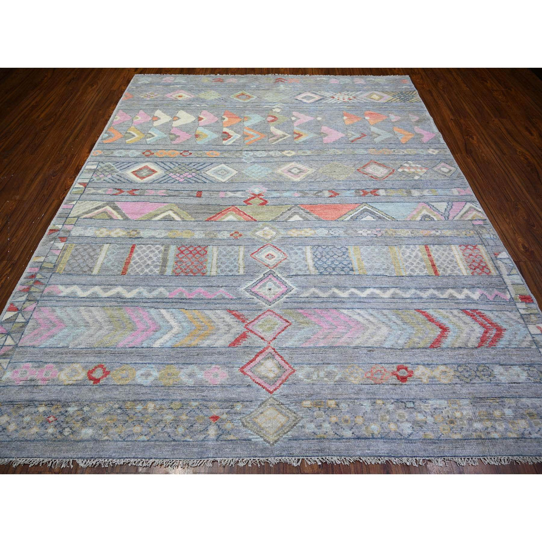 8'2" x 9'8" New Hand Knotted Grey Wool Rectangle Oriental Rug - MOA10273527