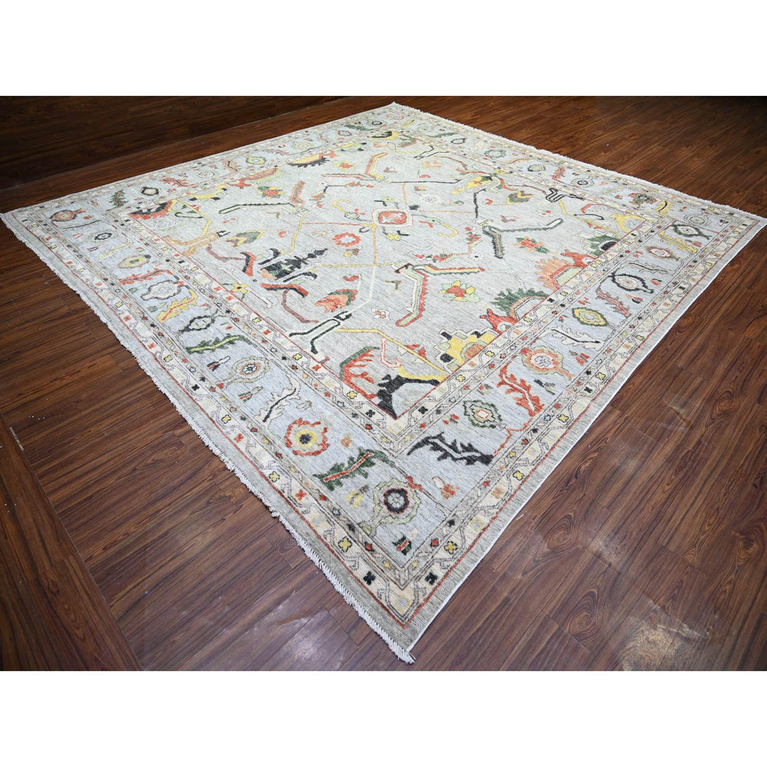 11'7" x 11'9" New Hand Knotted Grey Wool Square Oriental Rug - MOA10273529