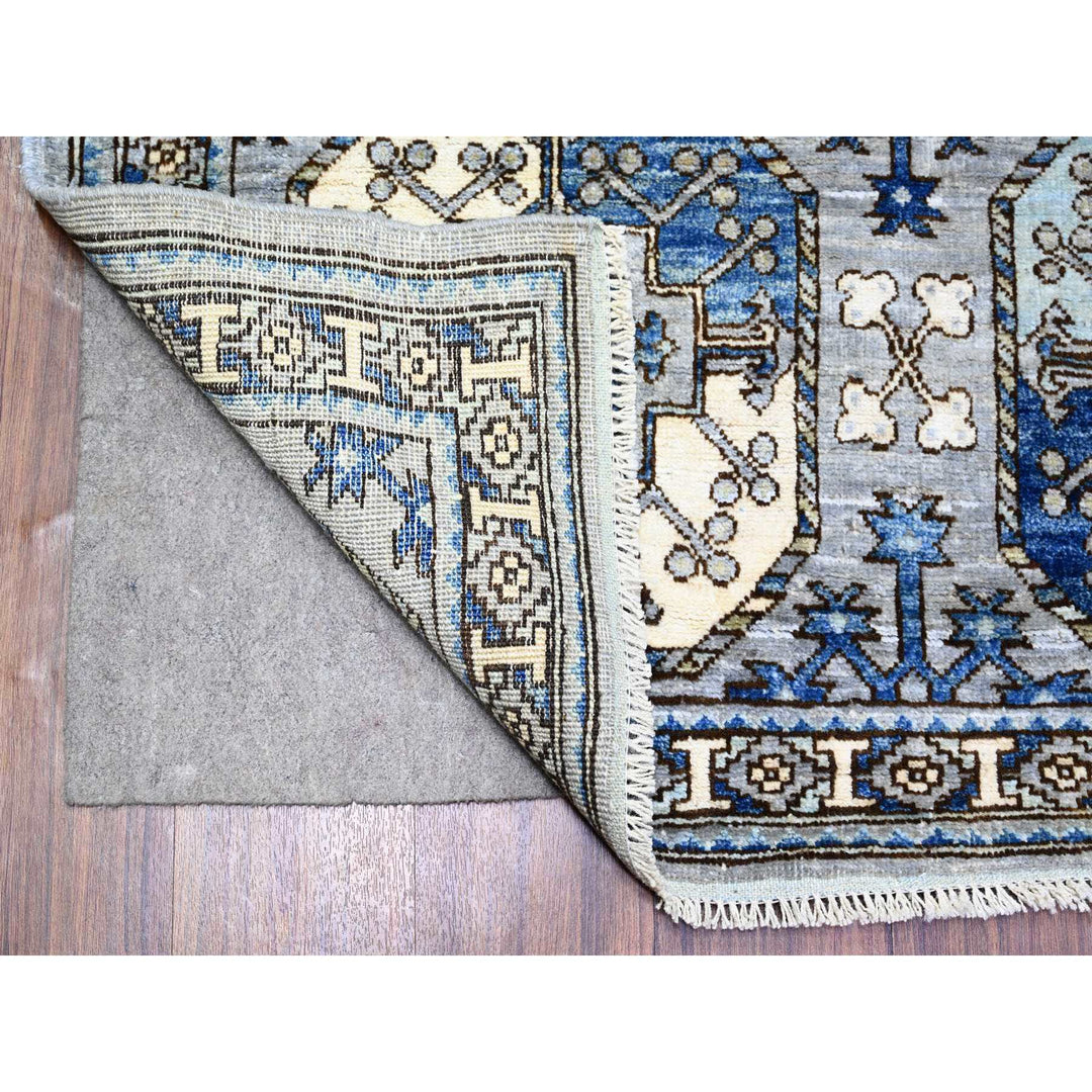 4'0" x 10'1" New Hand Knotted Grey Wool Runner Oriental Rug - MOA10273558