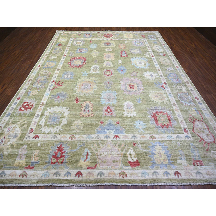 9'0" x 11'6" New Hand Knotted Green Wool Rectangle Oriental Rug - MOA10273581