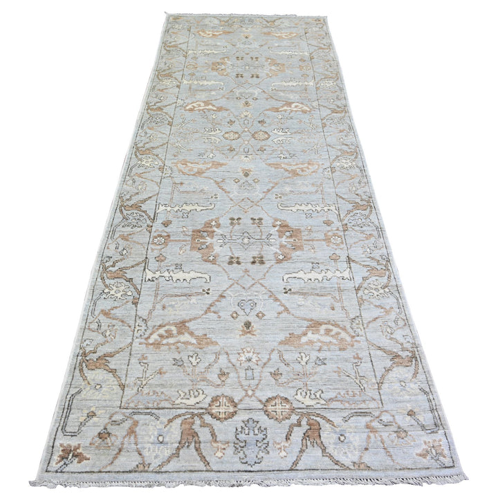 3'9" x 9'9" New Hand Knotted Grey Wool Runner Oriental Rug - MOA10273591