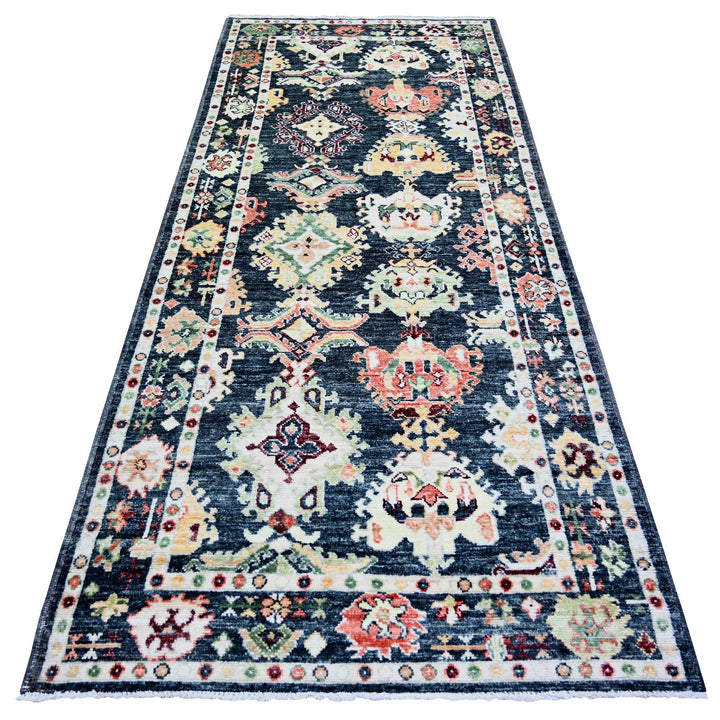 4'2" x 9'6" New Hand Knotted Black Wool Runner Oriental Rug - MOA10273598