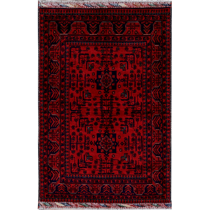 3'1" x 4'7" New Hand Knotted Red Wool Rectangle Oriental Rug - MOA102735