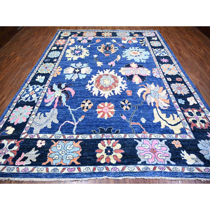 9'2" x 11'7" New Hand Knotted Blue Wool Rectangle Oriental Rug - MOA10273600