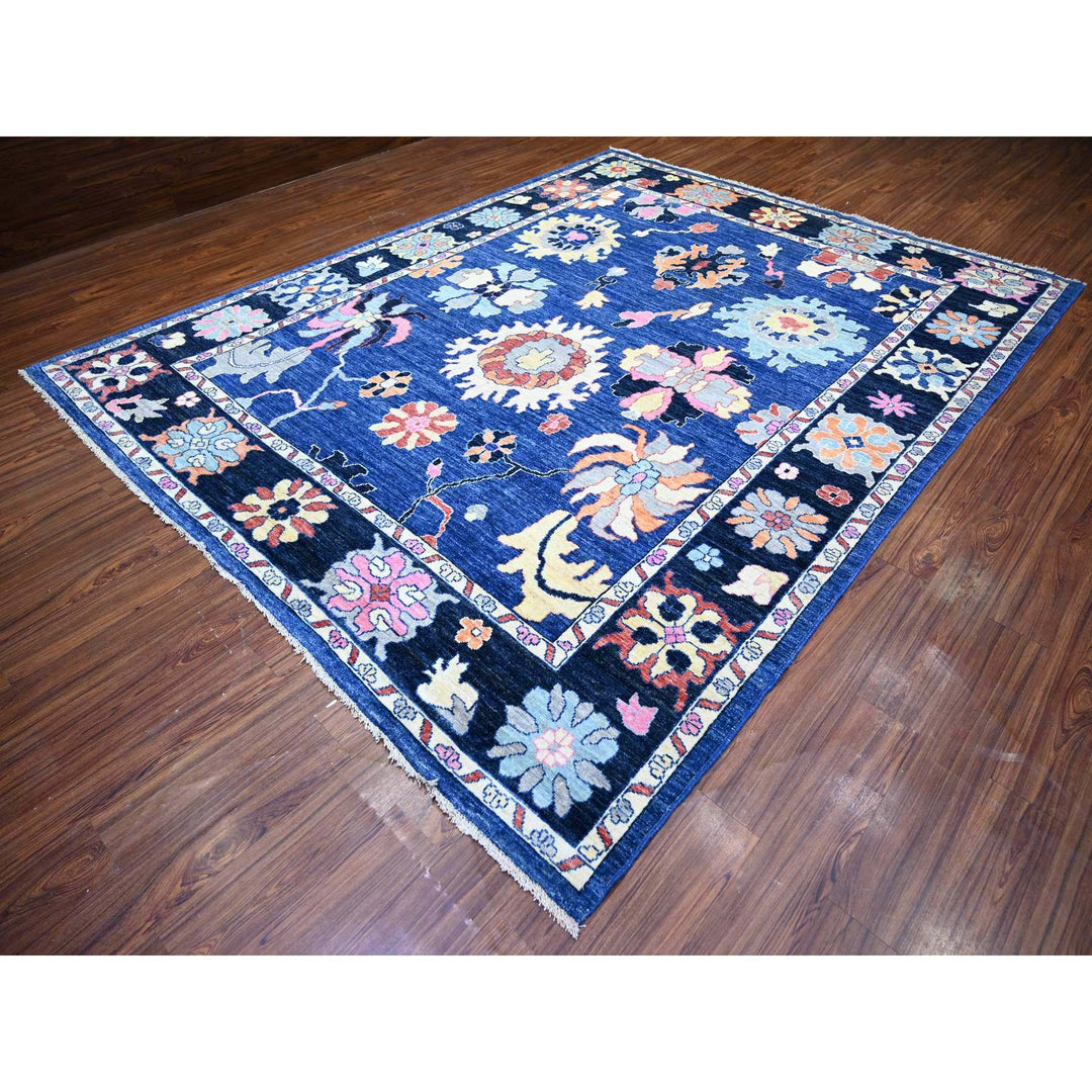 9'2" x 11'7" New Hand Knotted Blue Wool Rectangle Oriental Rug - MOA10273600