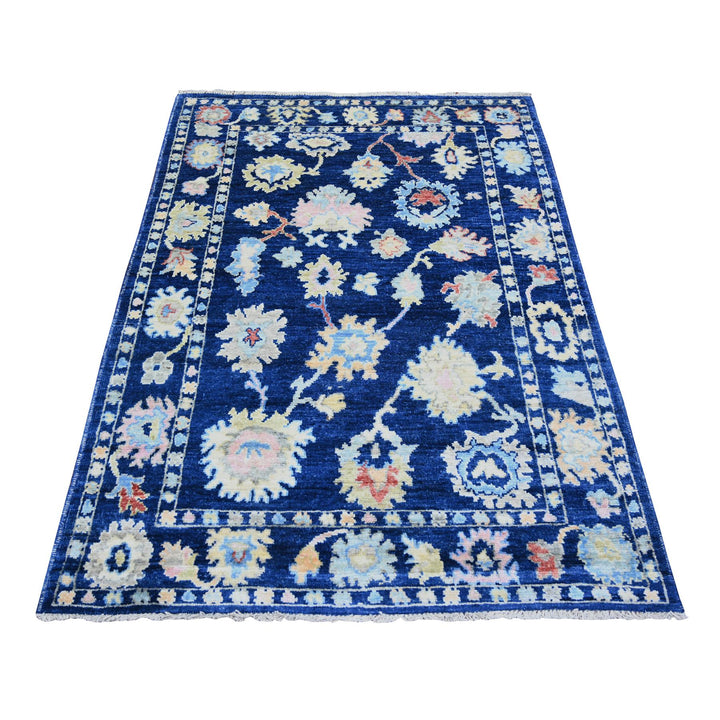 4'1" x 5'9" New Hand Knotted Blue Wool Rectangle Oriental Rug - MOA10273625