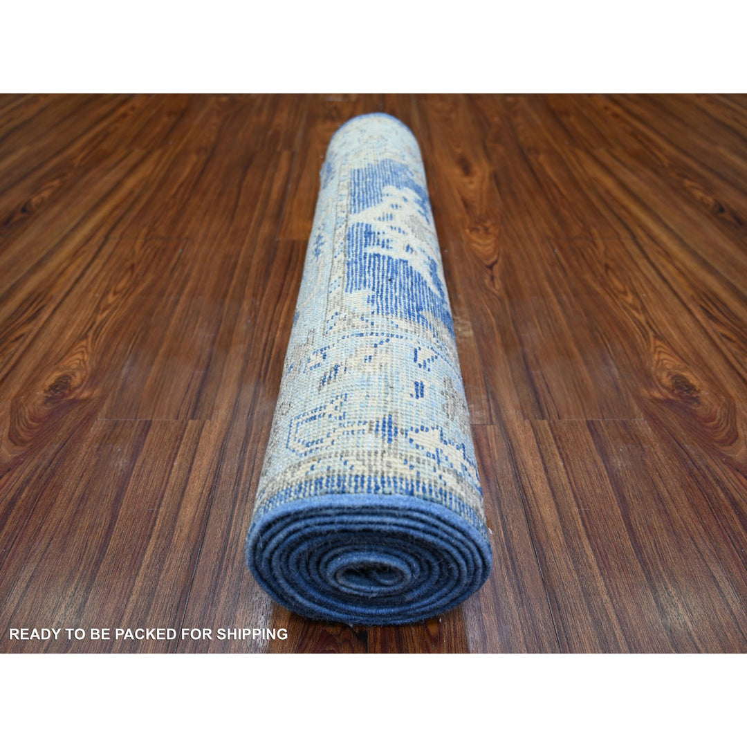 2'9" x 12'0" New Hand Knotted Blue Wool Runner Oriental Rug - MOA10273650