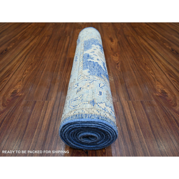 2'9" x 12'0" New Hand Knotted Blue Wool Runner Oriental Rug - MOA10273650