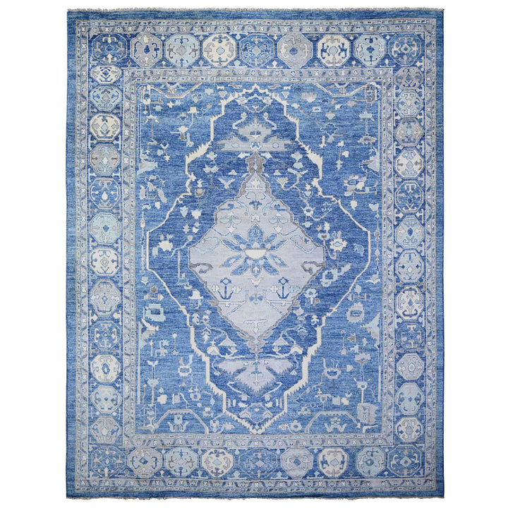 11'9" x 15'1" New Hand Knotted Blue Wool Rectangle Oriental Rug - MOA10273666