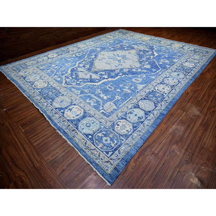 11'9" x 15'1" New Hand Knotted Blue Wool Rectangle Oriental Rug - MOA10273666