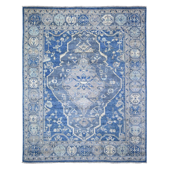 8'0" x 10'1" New Hand Knotted Blue Wool Rectangle Oriental Rug - MOA10273669