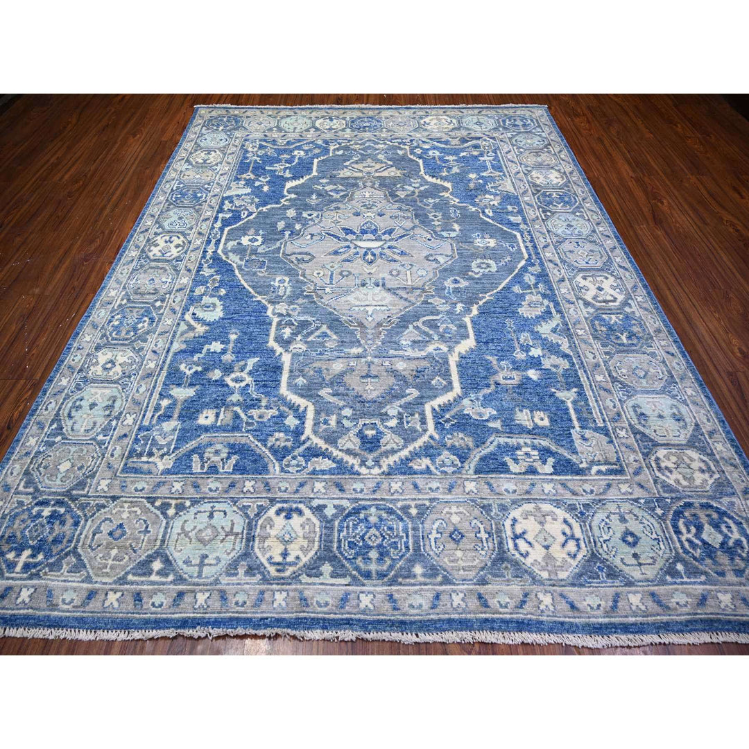 8'0" x 10'1" New Hand Knotted Blue Wool Rectangle Oriental Rug - MOA10273669