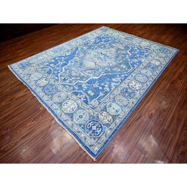 8'0" x 10'1" New Hand Knotted Blue Wool Rectangle Oriental Rug - MOA10273669