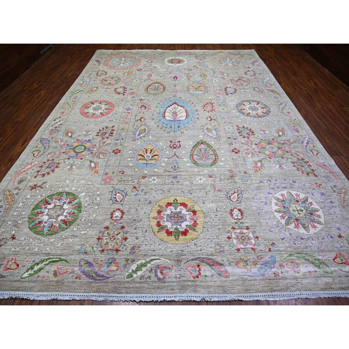 10'1" x 13'8" New Hand Knotted Beige Wool Rectangle Oriental Rug - MOA10273680