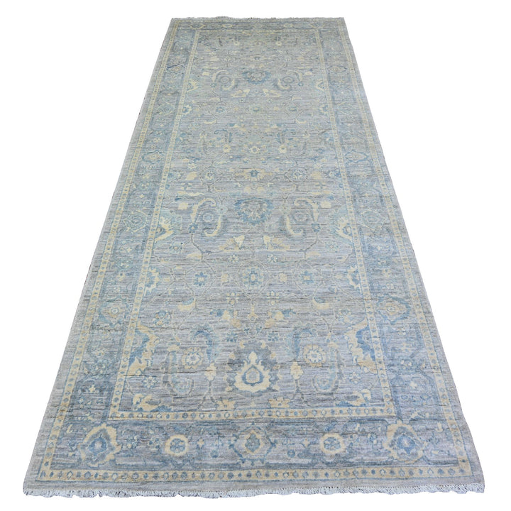 4'0" x 10'0" New Hand Knotted Grey Wool Runner Oriental Rug - MOA10273682