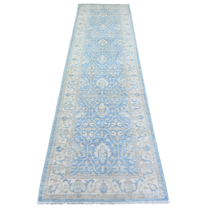 2'7" x 9'8" New Hand Knotted Blue Wool Runner Oriental Rug - MOA10273688