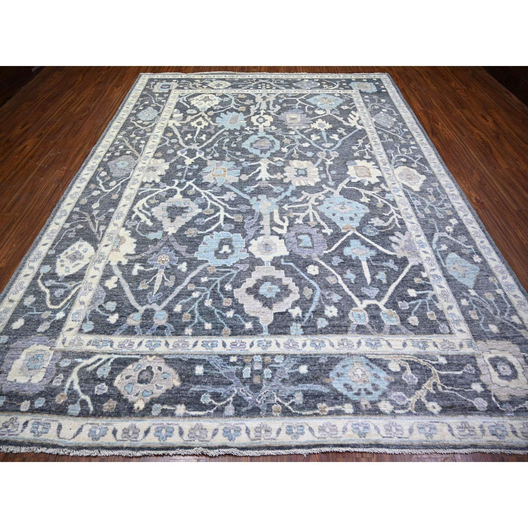 9'0" x 11'8" New Hand Knotted Grey Wool Rectangle Oriental Rug - MOA10273698