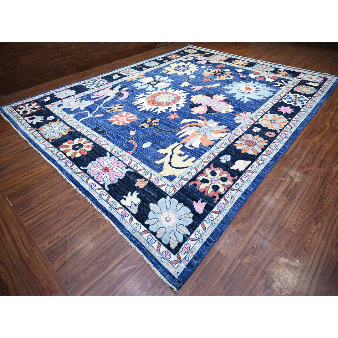 12'0" x 15'2" New Hand Knotted Blue Wool Rectangle Oriental Rug - MOA10273701