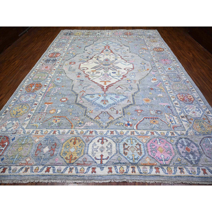 10'1" x 13'9" New Hand Knotted Grey Wool Rectangle Oriental Rug - MOA10273707