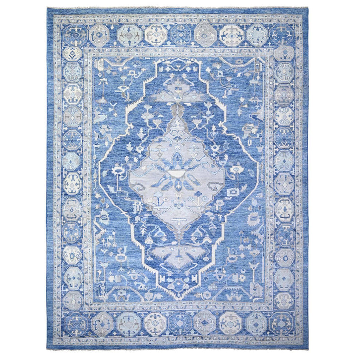 11'10" x 15'1" New Hand Knotted Blue Wool Rectangle Oriental Rug - MOA10273708