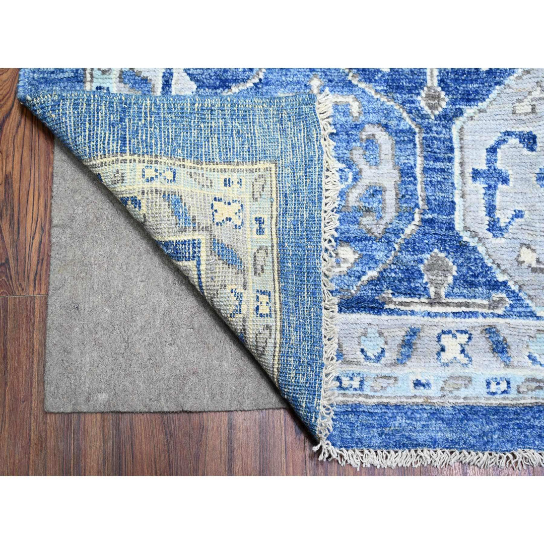 11'10" x 15'1" New Hand Knotted Blue Wool Rectangle Oriental Rug - MOA10273708